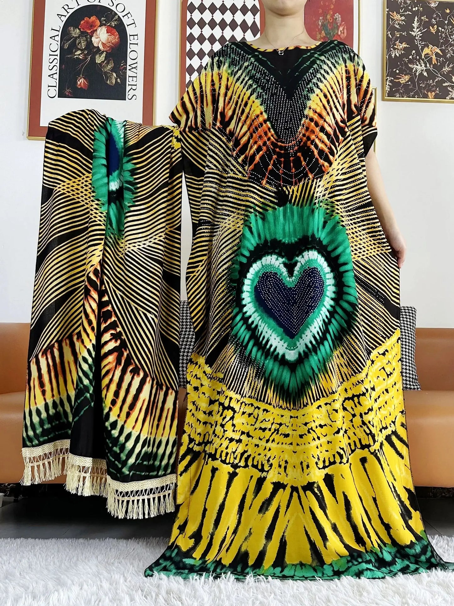 Summer Party Dress Short Sleeve With Big Scarf Printing Floral Loose Boubou Maxi Islam Women African Abaya Clothing