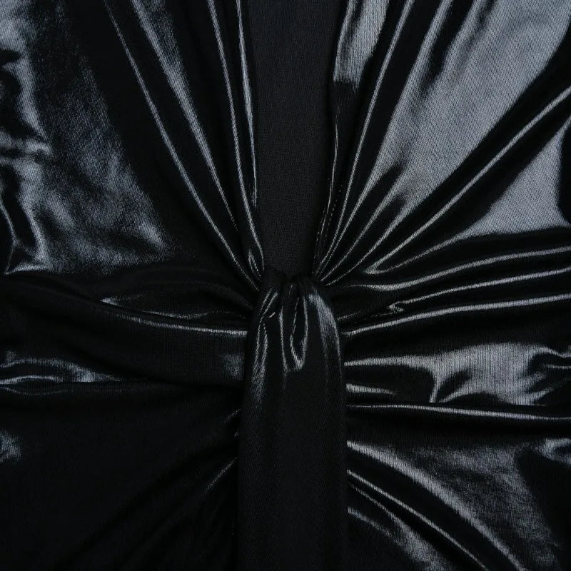 Metallic Gilding Maxi Party Dress Women Sexy V Neck Long Sleeve Ruched High Split Bodycon Clubwear Long Robe Evening Gown