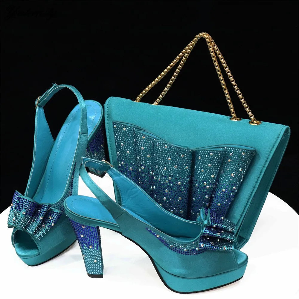 Fashion New Design PU With Rhinestone Woman Shoes And Purse Set Italian Style Sandal Shoes With Matching Bag Set For Party Dress