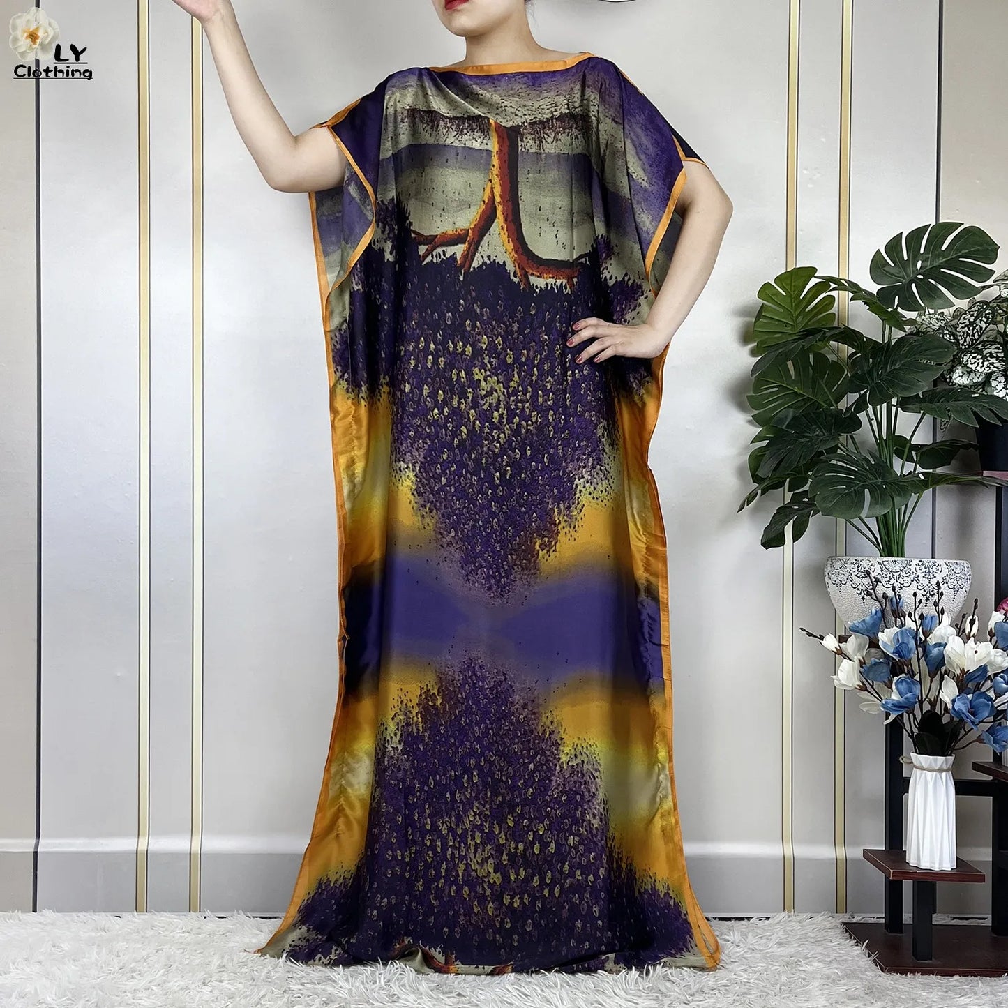 Muslim Abayas For Women 2025 New Fashion Printed Silk Soft Loose Femme Elegant Robe African Maxi Party Dresses With Belt Turban