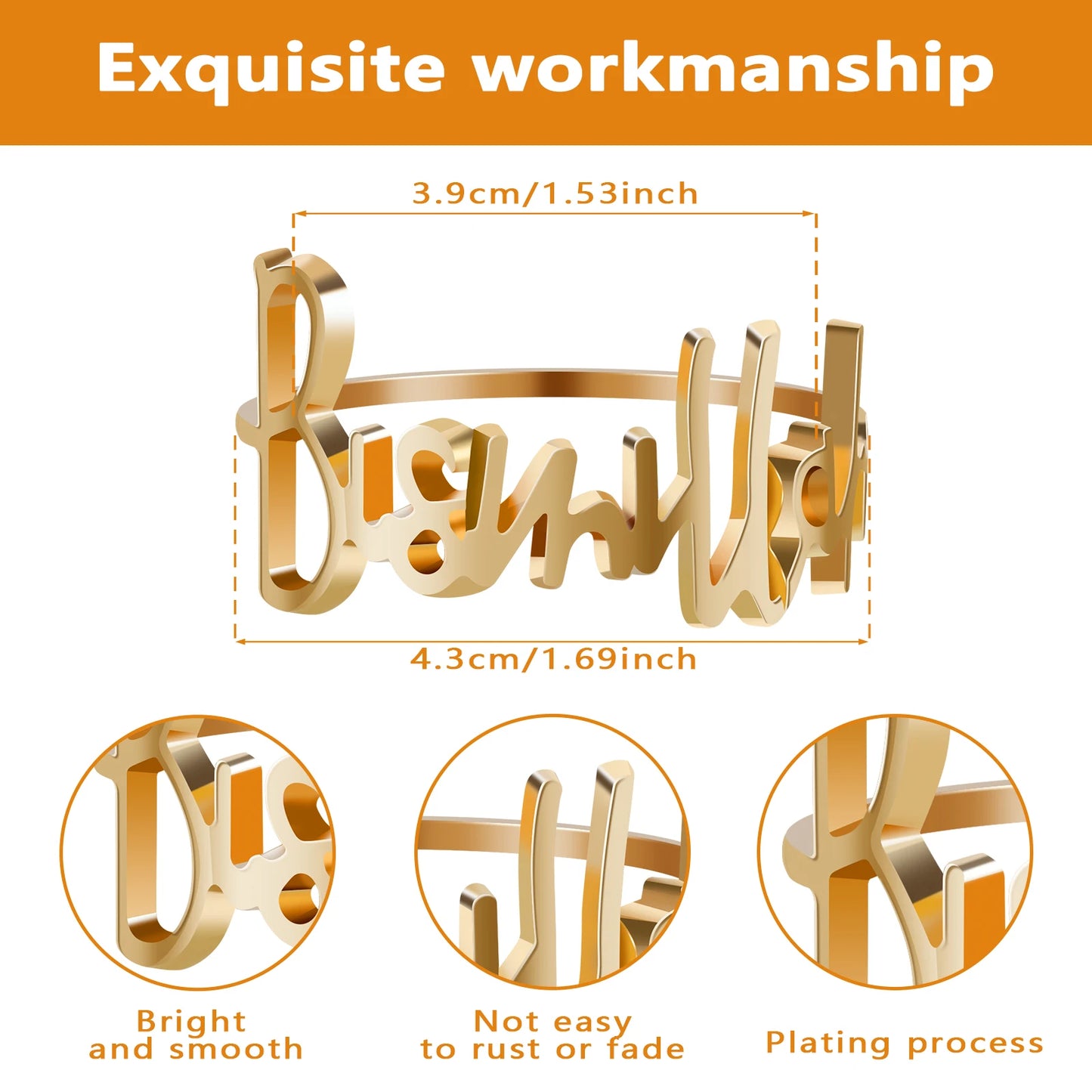 24pcs Bismillah Letter Metal Napkin Rings, Alphabet Napkin Buckles Holder Table Decoration for Wedding, Party, Ramadan, Banquet