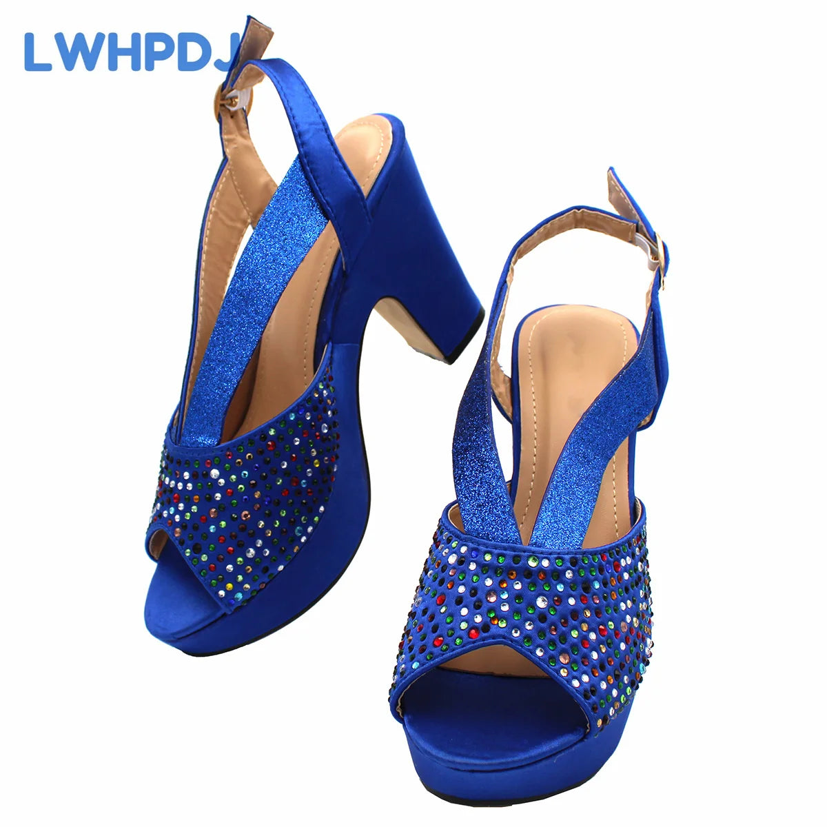 New Latest Full Of Colorful Water Drill Design Peep Toe LadiesSandal with Bag Set For Women Wedding