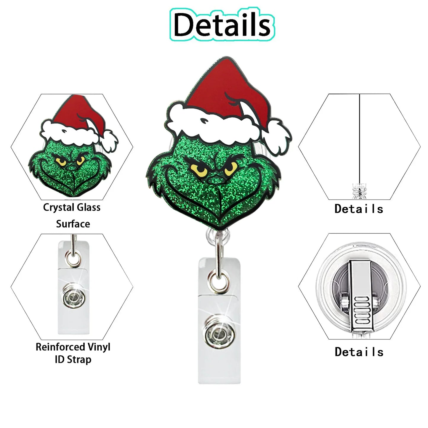 2025 New Design 1 Piece Glitter Acrylic Retractable Nurse Badge Reel Cute Christmas Man Hat Party Doctor ID Card Holder Lanyard