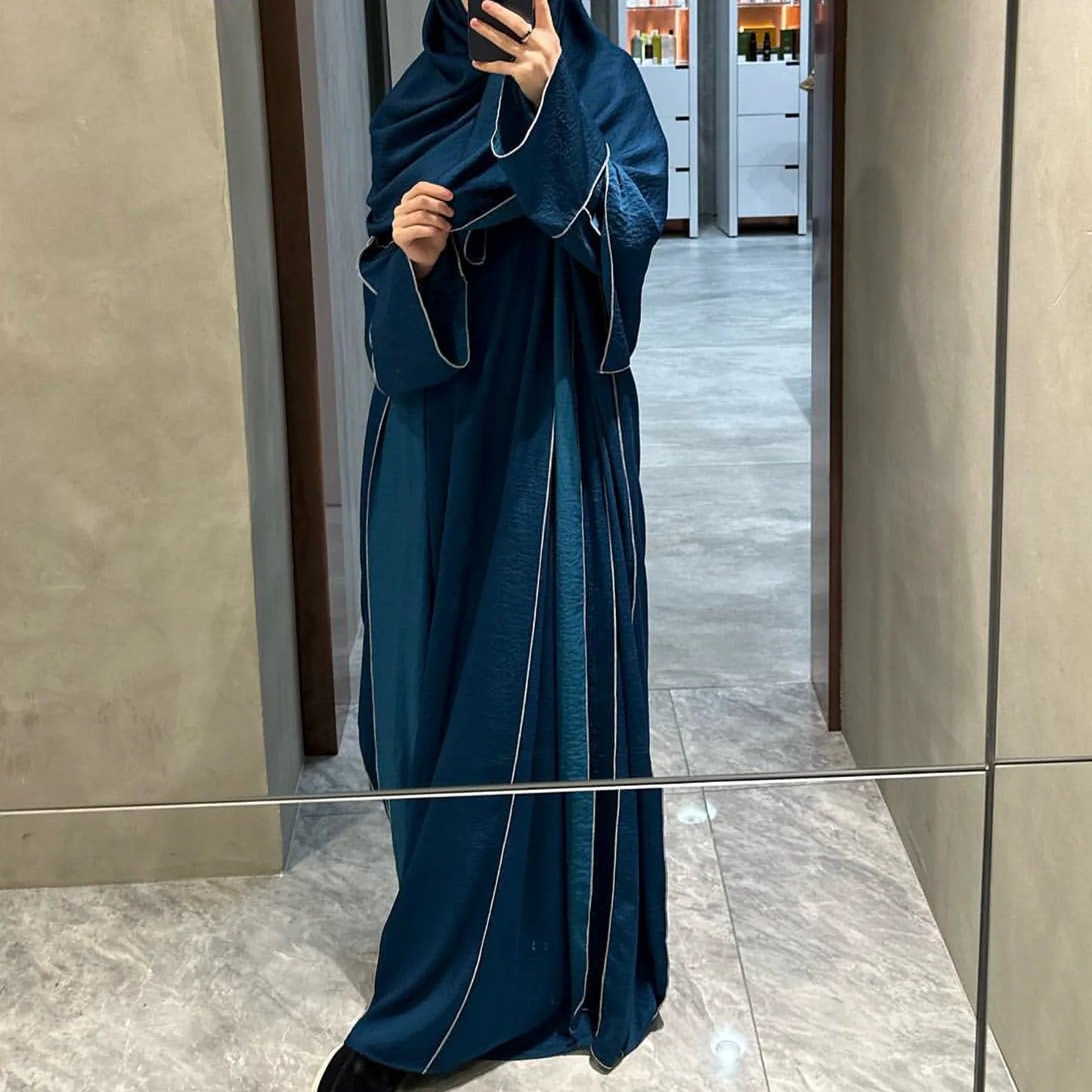 UNI 3PCS Open Abaya Dubai Turkey Kaftan Ramadan Women Muslim Dress Kimono Cardigan Islamic Clothing Arabic Robe Modest Jalabiya