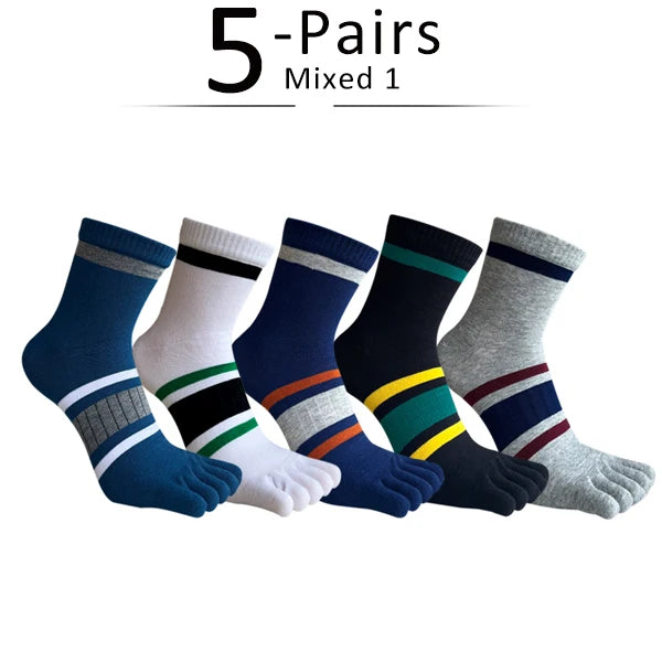 5 Pairs Man Short Toe Socks Cotton Striped Business Young Casual, Fashion Sweat-Absorbing Breathable 5 Finger Socks