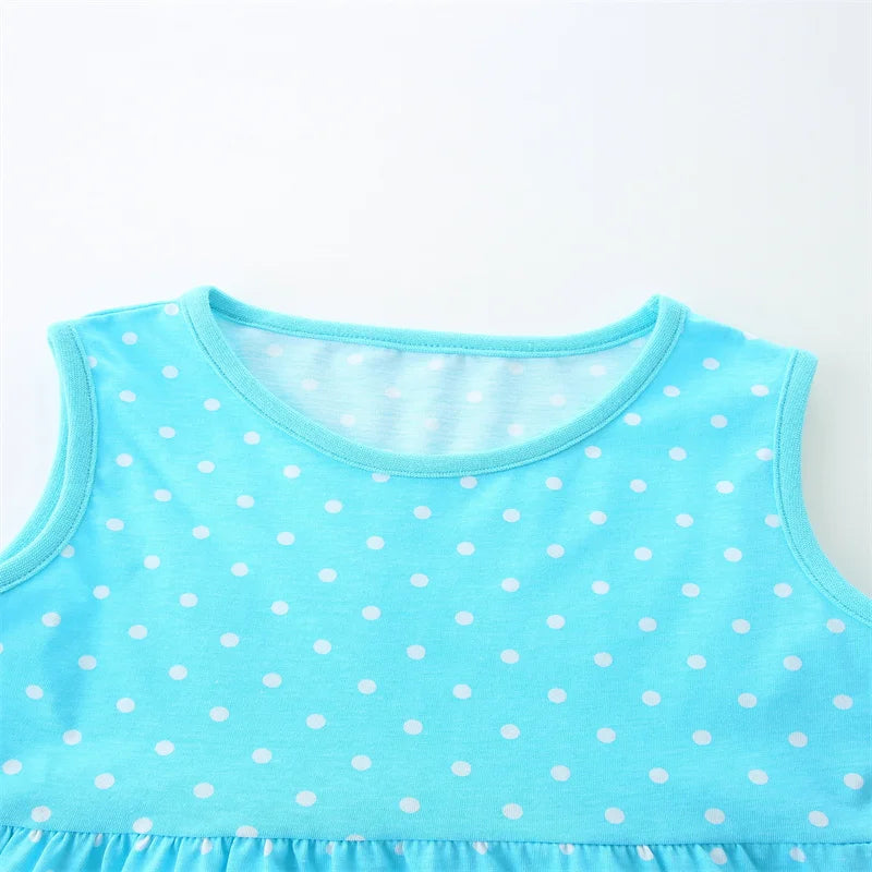 2-7T Summer Sleeveless Princess Dresses Dot Summer Girls Party Dress Animals Embroidery Children's Dresses Frocks Toddler Frocks