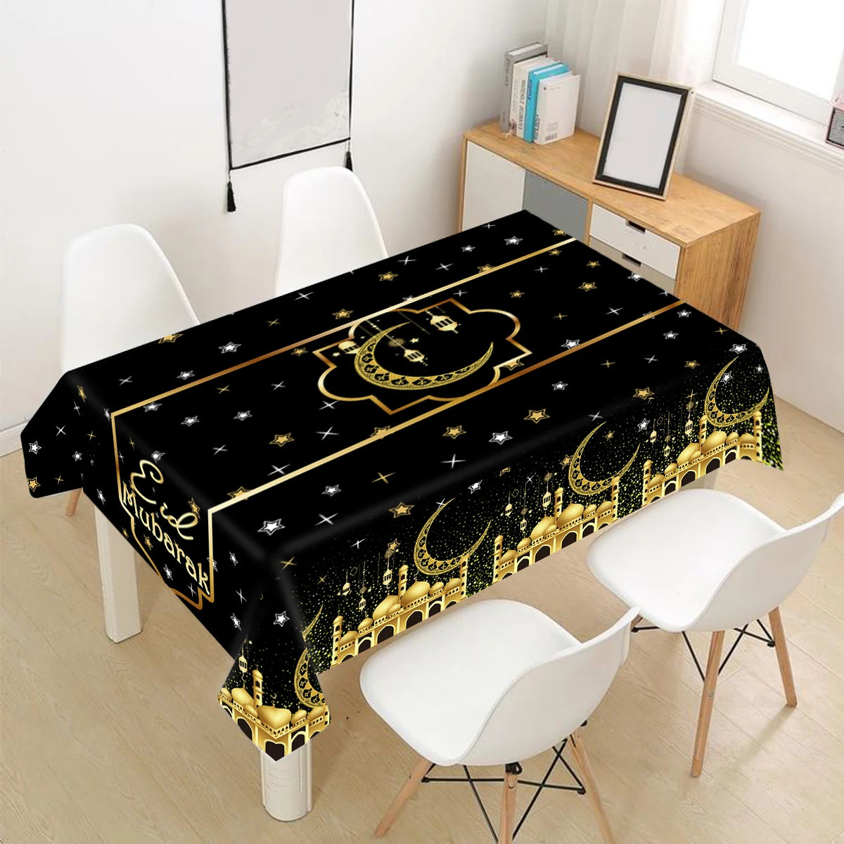 Eid Mubarak Star Moon Tablecloth Ramadan Kareem Decor for Home Islamic Muslim Party Eid Al Adha Supplies Castle Table Cover