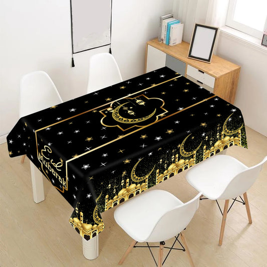 Eid Mubarak Star Moon Tablecloth Ramadan Kareem Decor for Home Islamic Muslim Party Eid Al Adha Supplies Castle Table Cover