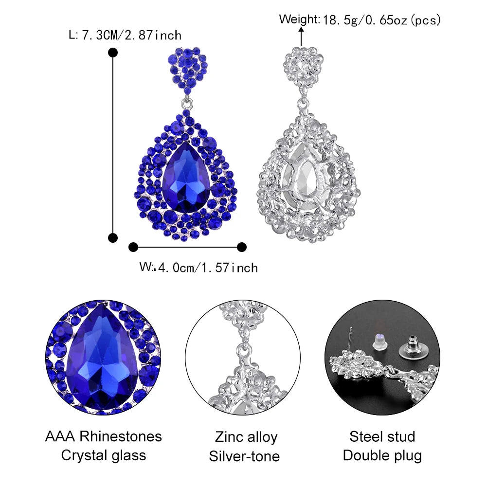 Jewelry Fashion Crystal Big Water Drop Earrings for Women Prom Party Dress Accessory Statement Wedding Earrings