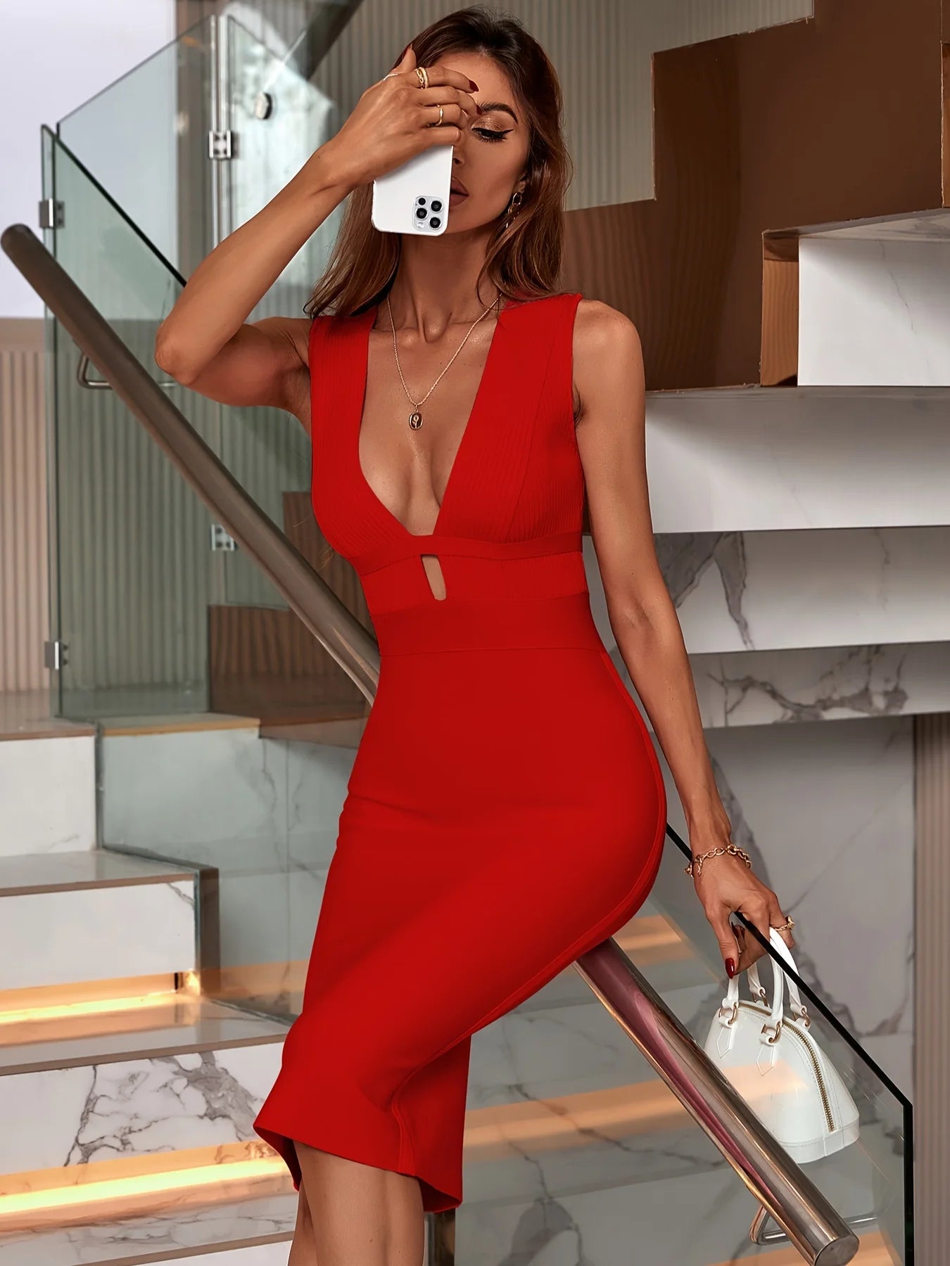 Red Bandage Dress Women Party Dress Bodycon Elegant Sexy  Evening Birthday Club Outfits Summer