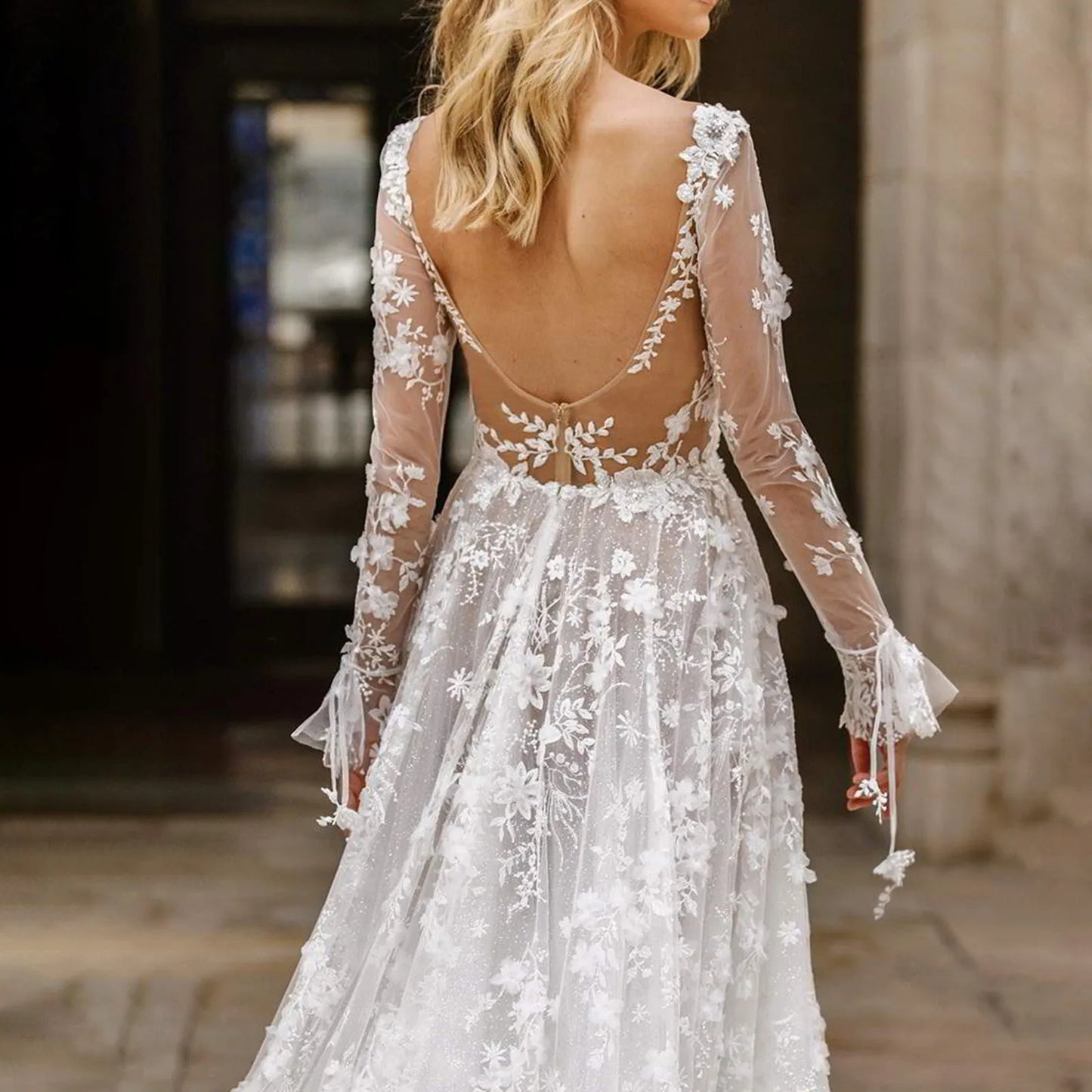 2025 Elegant High Waist Wedding Dress Women Clothing Pure White Long Sleeves Women's Solid Color Print Ball Gown Dresses 2025