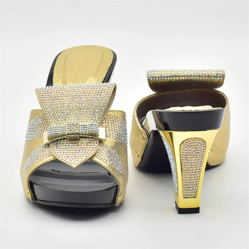 African Shoes and Bag Sets for Women Italian Shoes with Matching Bags for Party Luxury Ladies Shoes Heels Full Rhinestone Purse