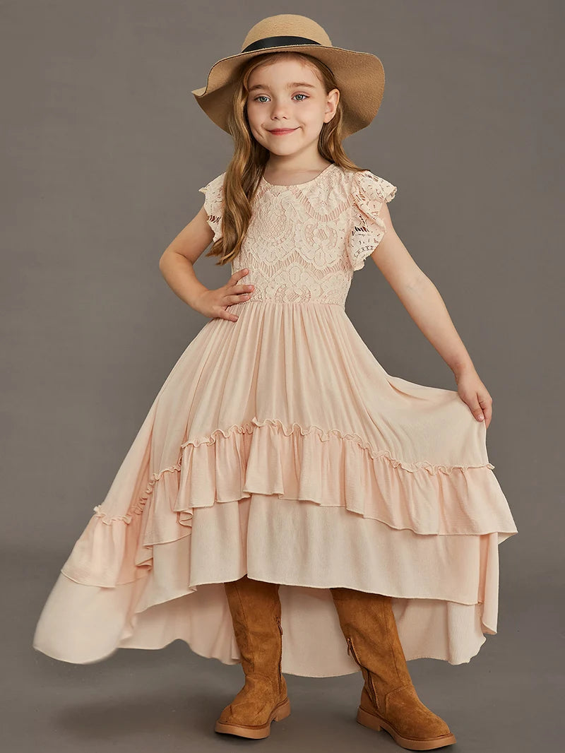 Summer Girls Lace Cotton Bohemia Long Dresses Baby Kids Flower Wedding Princess Party Dress Vestidos Costume Children Clothing