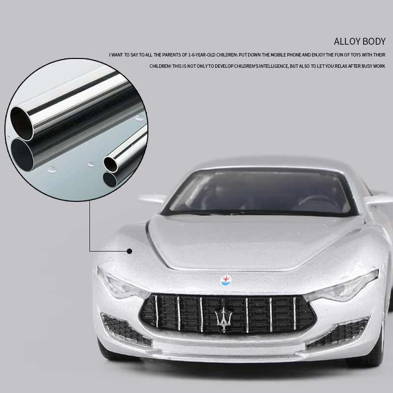 1:32 Maserati Alfieri Coupe Alloy Sports Car Model Diecast Metal Vehicle Car Model Simulation Sound and Light Childrens Toy Gift