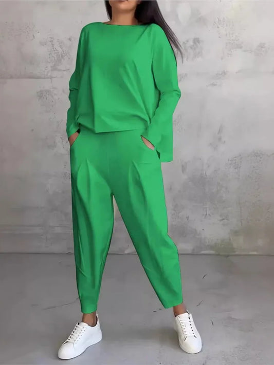 Spring Autumn Solid Women's Sports Suit Fashion Long Sleeve Irregular Loose Top Harem Pants Two Piece Set For Women Outfits