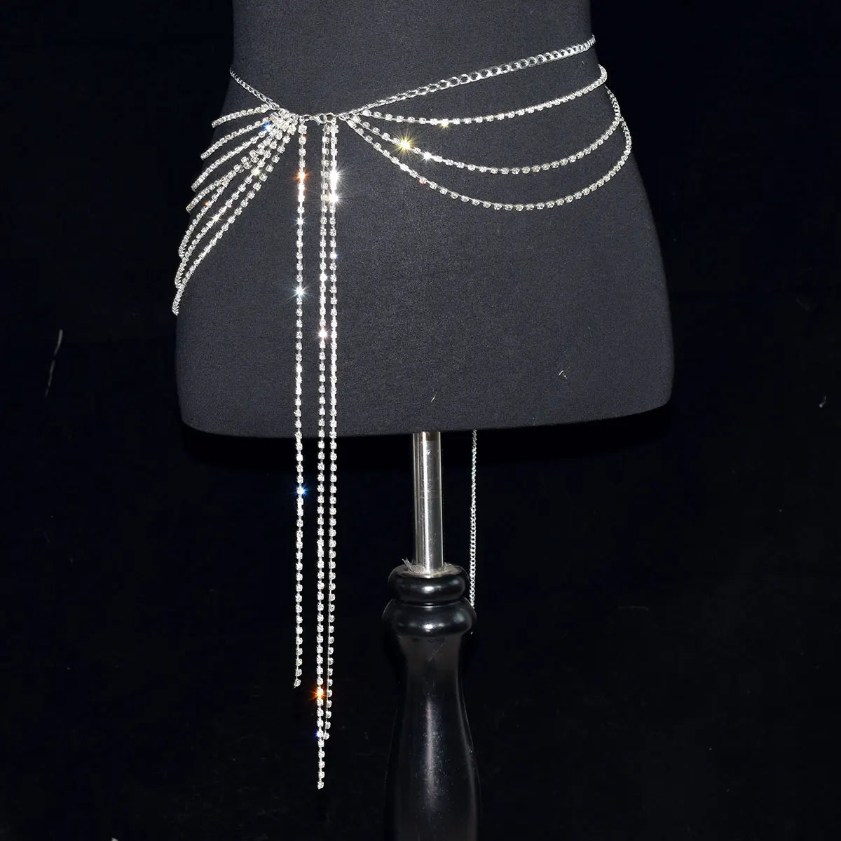 Festival  Gifts Sexy Fashion Waist Chain For Lady Shiny Rhinestone Tassel Body Jewelry Stage Performance Party Dress Metal Chain
