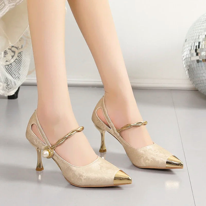 Women's Sandals SummerNew High Heels Pointed Head Embroidered Thin Belt Bag Head Sandals Casual Fashion Temperament Heel Sandals