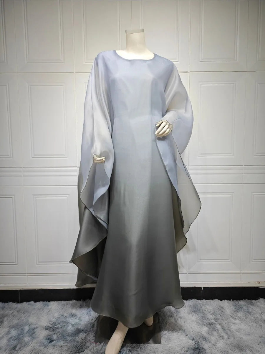 Eid Arab Satin Muslim Party Dress for Women Bat Sleeve Abaya Jalabiya Long Dresses Morocco Kaftan Vestidos Ramadan Gown Robe