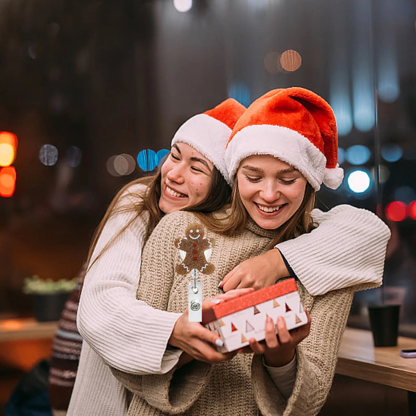 2025 New Design 1 Piece Glitter Acrylic Retractable Nurse Badge Reel Cute Christmas Man Hat Party Doctor ID Card Holder Lanyard