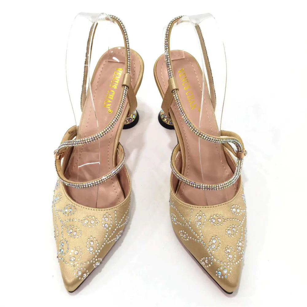 Sandals Italian Design Luxury Women's Pointed Shoes And Bag Set Full Diamond Decoration Metal Closure Shoes for Party