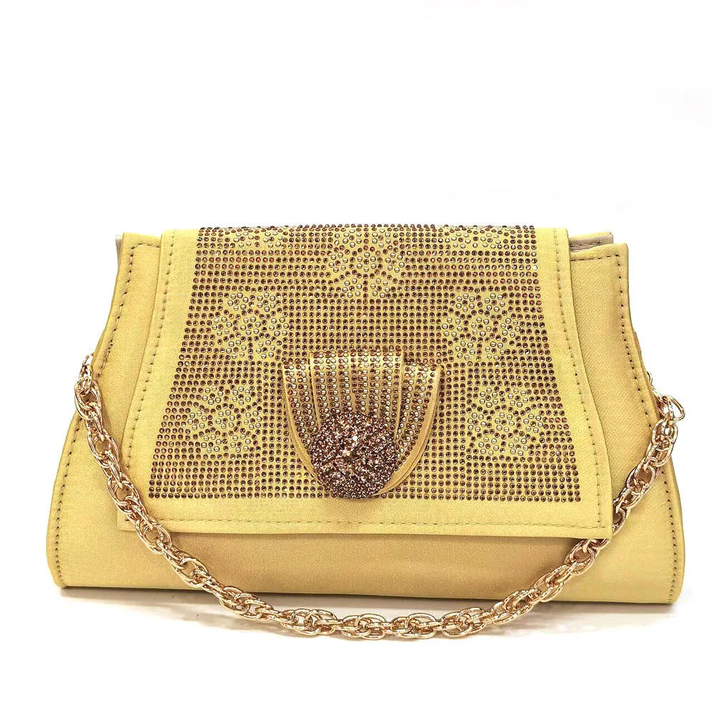 High Quality New Arrival Golden Color Peep Toe Women Sandals Shoes Matching Bag Set For Ladies Wedding Party Pump