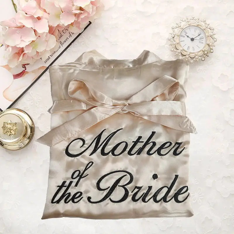 Bride Bridesmaid Morning Kimono Bathrobe Gown Embroidery Wedding Robe Nightgown Summer Female Nightdress Loose Satin Home Wear