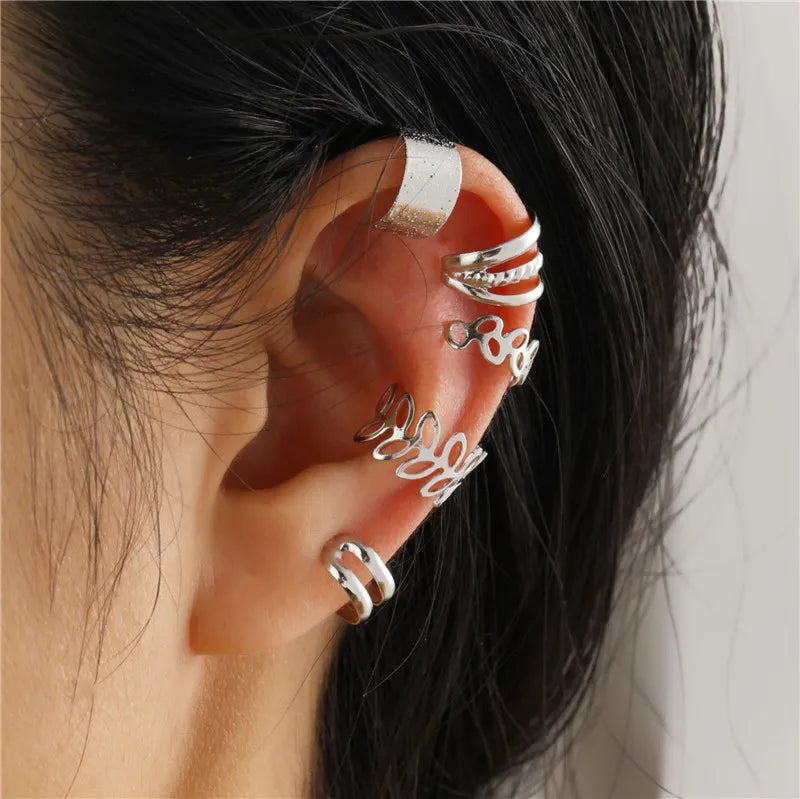 KOTiK Unique Fake Piercing Metal Ear Clips Asymmetry Round Cartilage Ear Clip for Women Fashion Jewellery Christmas Gift