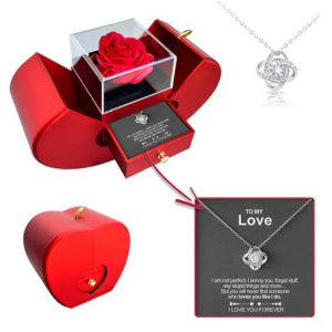 Fashion Jewelry Box Red Apple Gift Necklace Eternal Rose For Girl Mother's Day Valentine's Day Gifts With Artificial Flower Rose Flower Jewelry Box