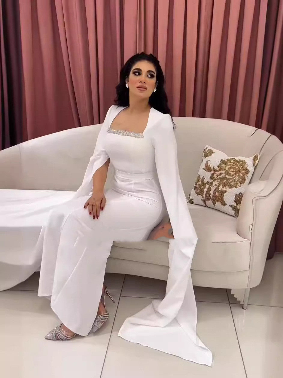 Female Muslim Fashion Embroidery Drawstring Dress