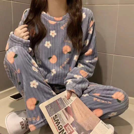 Winter Cute Fleece-lined Thermal Flannel New Sweet Home Wear Suit