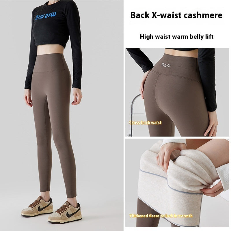 High Waist Cashmere Leggings Winter Warm Solid Plush Pants Fashion Slim Trousers For Women
