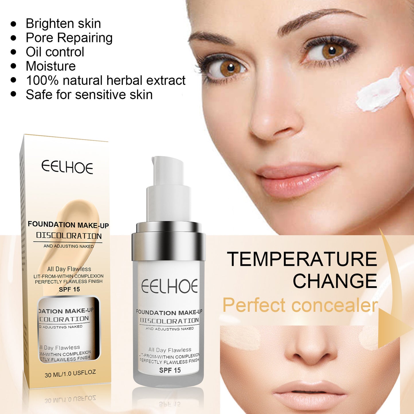 Temperature Change Liquid Foundation Concealer Long-lasting Moisturizing Waterproof Sweat-proof