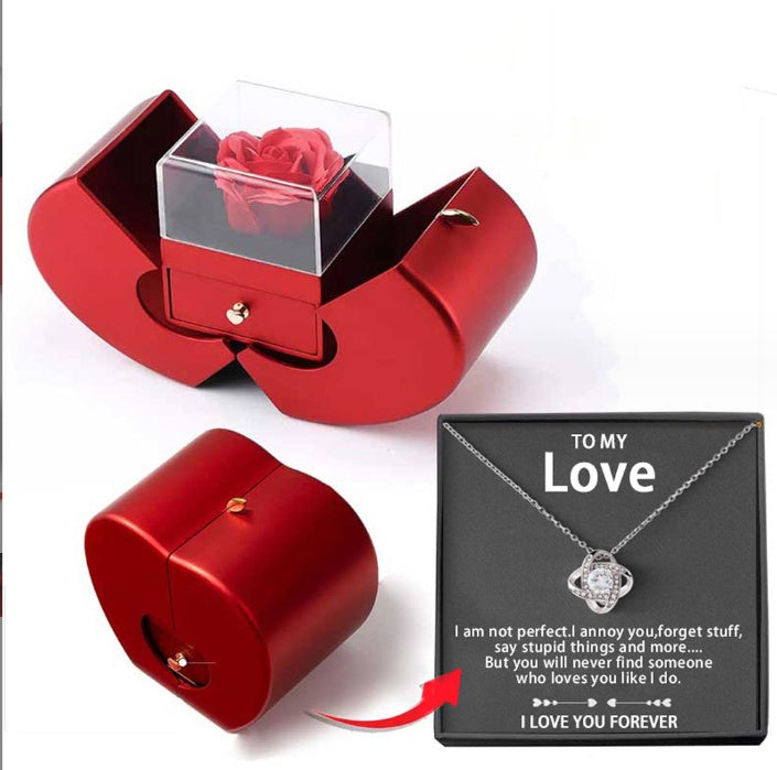 Fashion Jewelry Box Red Apple Gift Necklace Eternal Rose For Girl Mother's Day Valentine's Day Gifts With Artificial Flower Rose Flower Jewelry Box