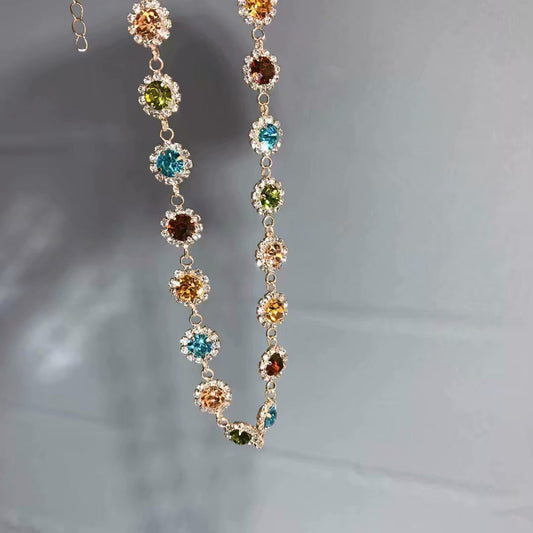 Colorful Austrian Simple And Versatile Color Diamond Necklace